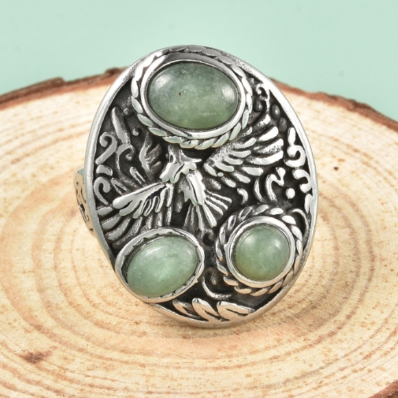 UNISEX STAINLESS STEEL ADVENTURINE EAGLE RING - Picture 2 of 4